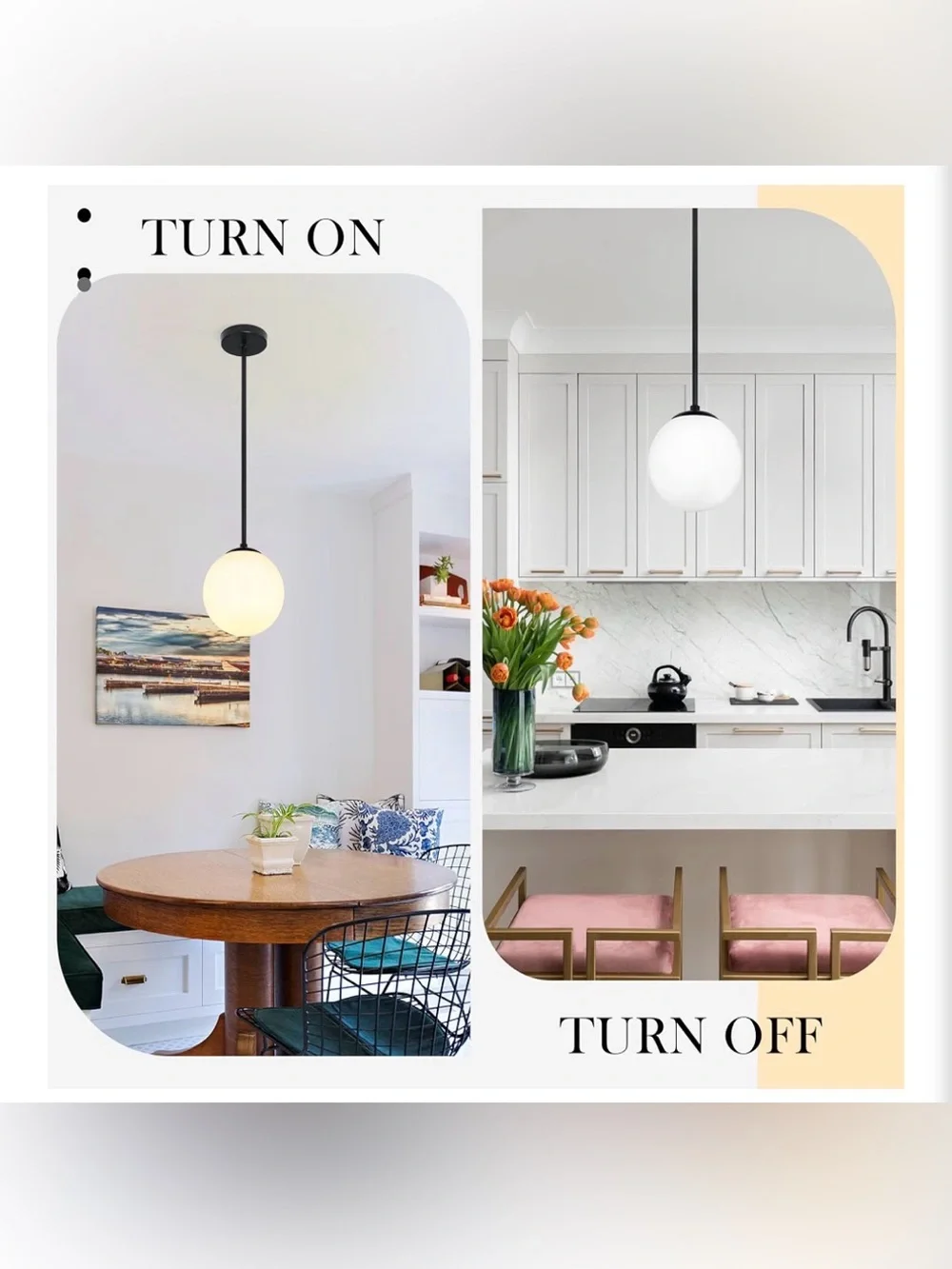 Modern Globe Pendant Light in White and Black8”